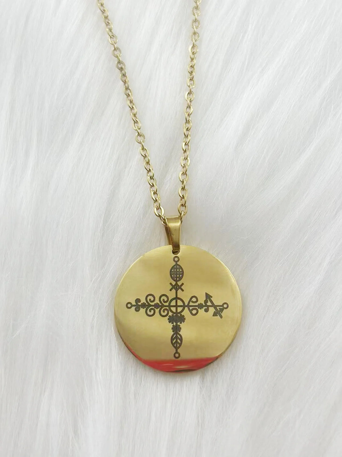 WOUWU Stainless Steel Jewelry Voodoo Veve Symbols Sigil Charm Vodou Lwa Loa Laser Engraving Amulet Talisman Pendant Necklace
