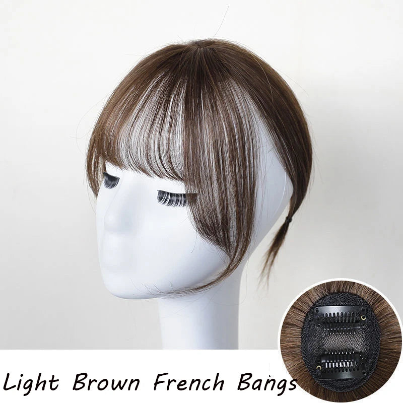 Wig Air Bangs Wig Piece Female Ultra-Thin Qi Bangs Without Trace 5X5CM Women Toupee With a Cut Bang Silk Skin Base Fringe