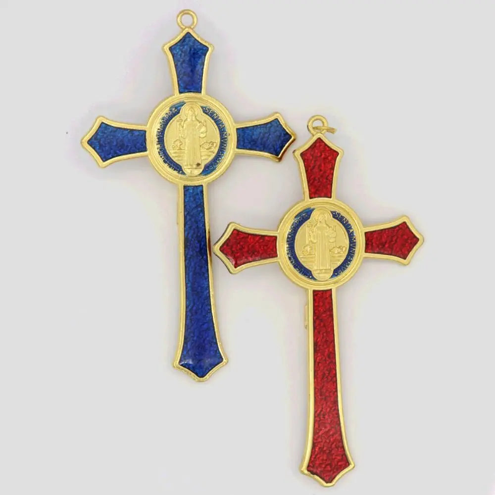 Saint Benedict Benedictine Red Enamel Protection Wall Crucifix Cross Catholic San Benito Medal Prayer Decoration