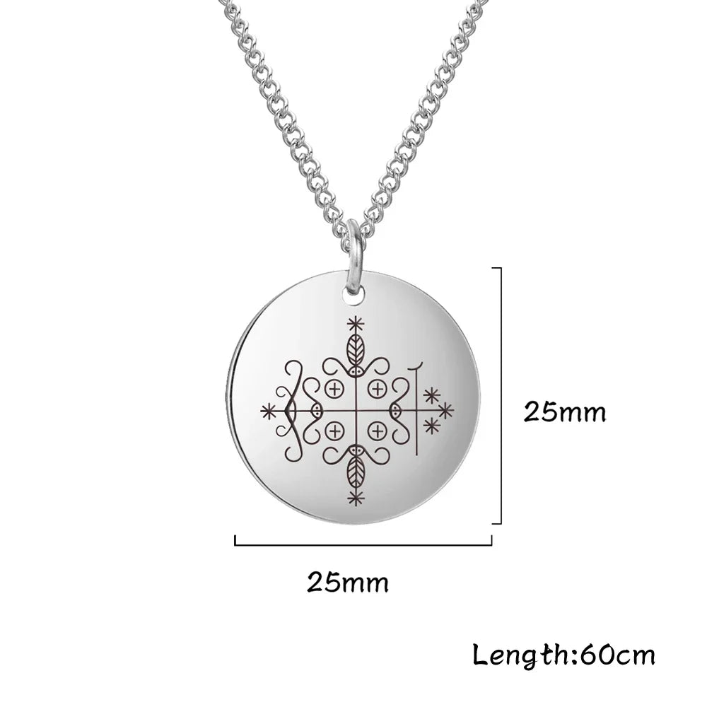 LIKGREAT Vodou Voodoo Pendant Necklaces Stainless Steel Agwe Ezili Dantor Ogoun Gran Bwa Papa Legba Veves Symbol Amulet Jewelry