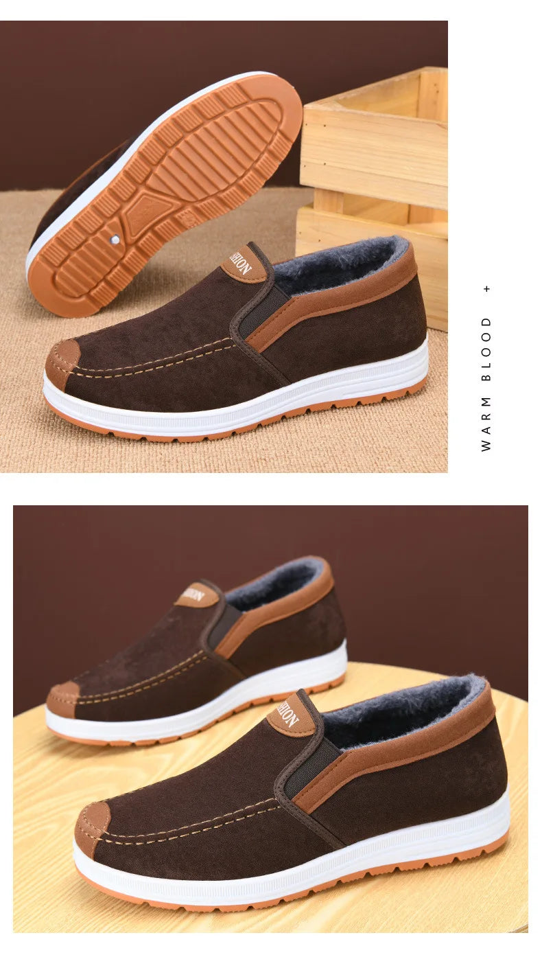 Winter Men Short Plush Warm Shoes Indoor Loafer Casual Suede New Suede Fur Black Cotton Platform Shoes Flats Platform Shoes