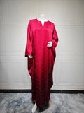 Muslim Women Loose Fit Rhinestone Wave Embellished V Neck Open Front Abaya Dress Wide Sleeve Modest Dress
