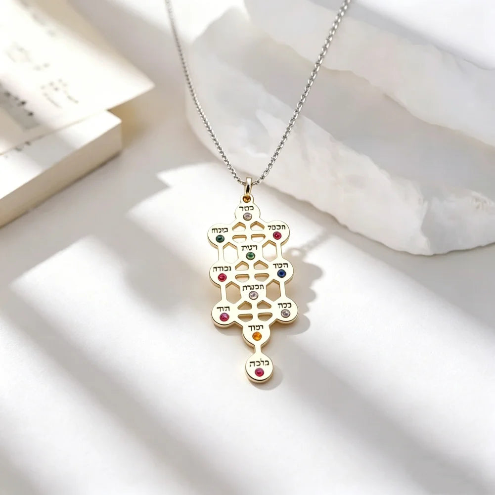 Kabbalah Necklace Ten Sephiroth Pendant Jewish Inspired Jewerly Gift for Kabbalah Tree of Life Mysticsm Jewish