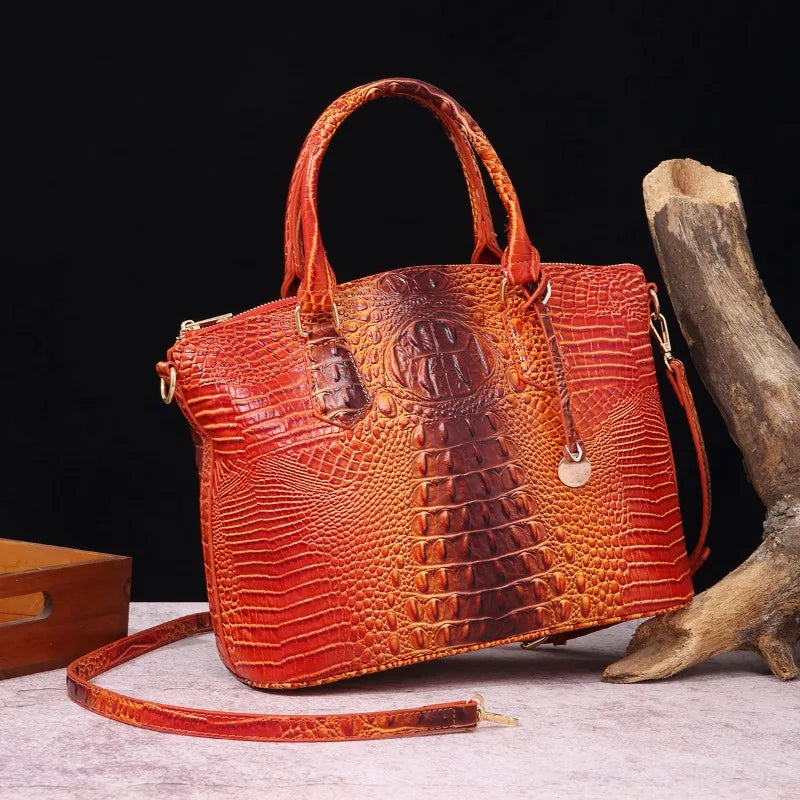 2025 Women's Crocodile Embossed Handbag Luxury Ombre Leather Purse Crossbody Shoulder Satchel Bag Gift