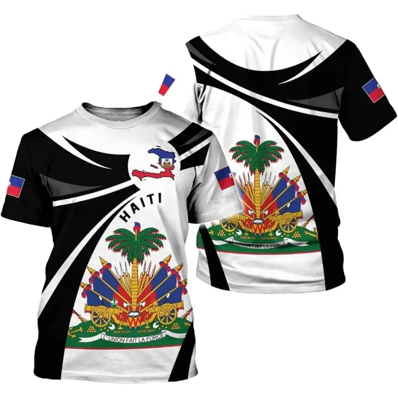 Haiti national emblem pattern 3D The flag of Haiti sport Quickdry Breatha menT-shirt Outdoor team training parent-childclothing