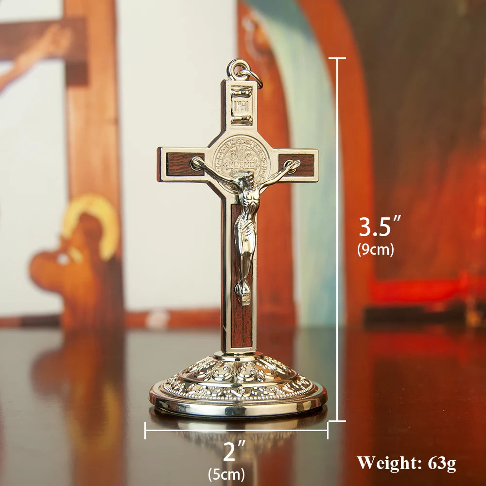 Catholic Cross Saint Benedict Cross 3.5In Gold Silver Plated Alloy Craft Church Spiritual Gift Religious Decor