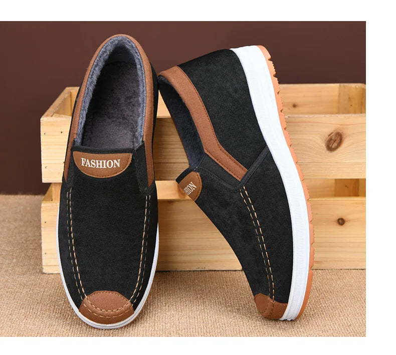 Winter Men Short Plush Warm Shoes Indoor Loafer Casual Suede New Suede Fur Black Cotton Platform Shoes Flats Platform Shoes