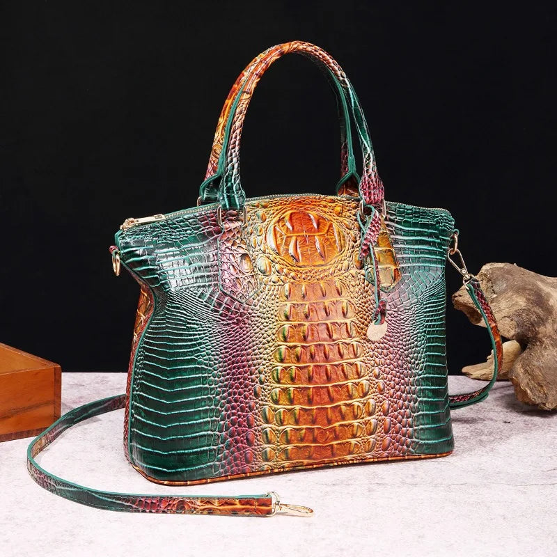 2025 Women's Crocodile Embossed Handbag Luxury Ombre Leather Purse Crossbody Shoulder Satchel Bag Gift