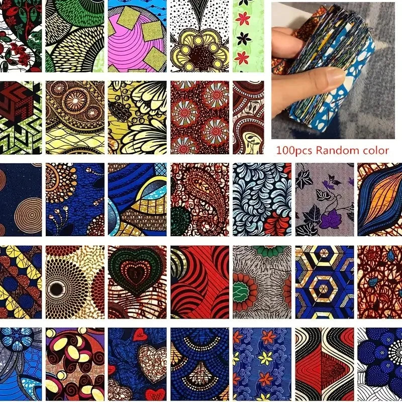 100 pieces of African fabric squares, pre-cut polyester patchwork bundles, multicolor patterns, hand washable fine patchwork fab
