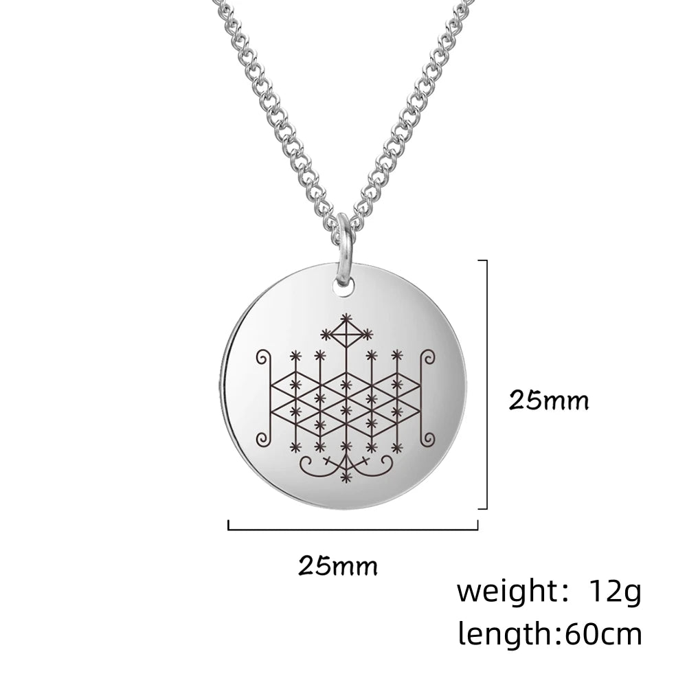 LIKGREAT Vodou Voodoo Pendant Necklaces Stainless Steel Agwe Ezili Dantor Ogoun Gran Bwa Papa Legba Veves Symbol Amulet Jewelry