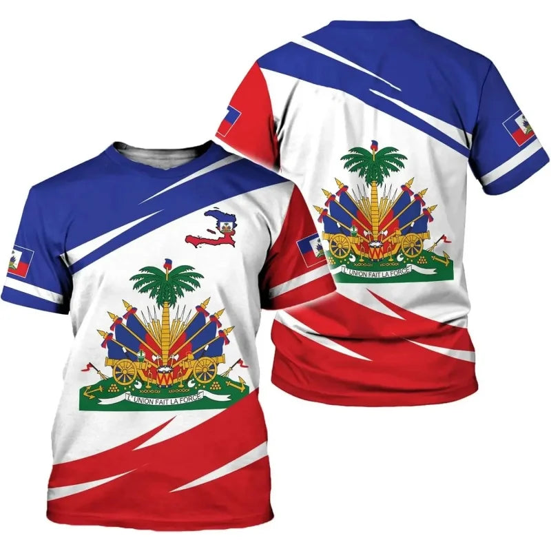 Haiti national emblem pattern 3D The flag of Haiti sport Quickdry Breatha menT-shirt Outdoor team training parent-childclothing