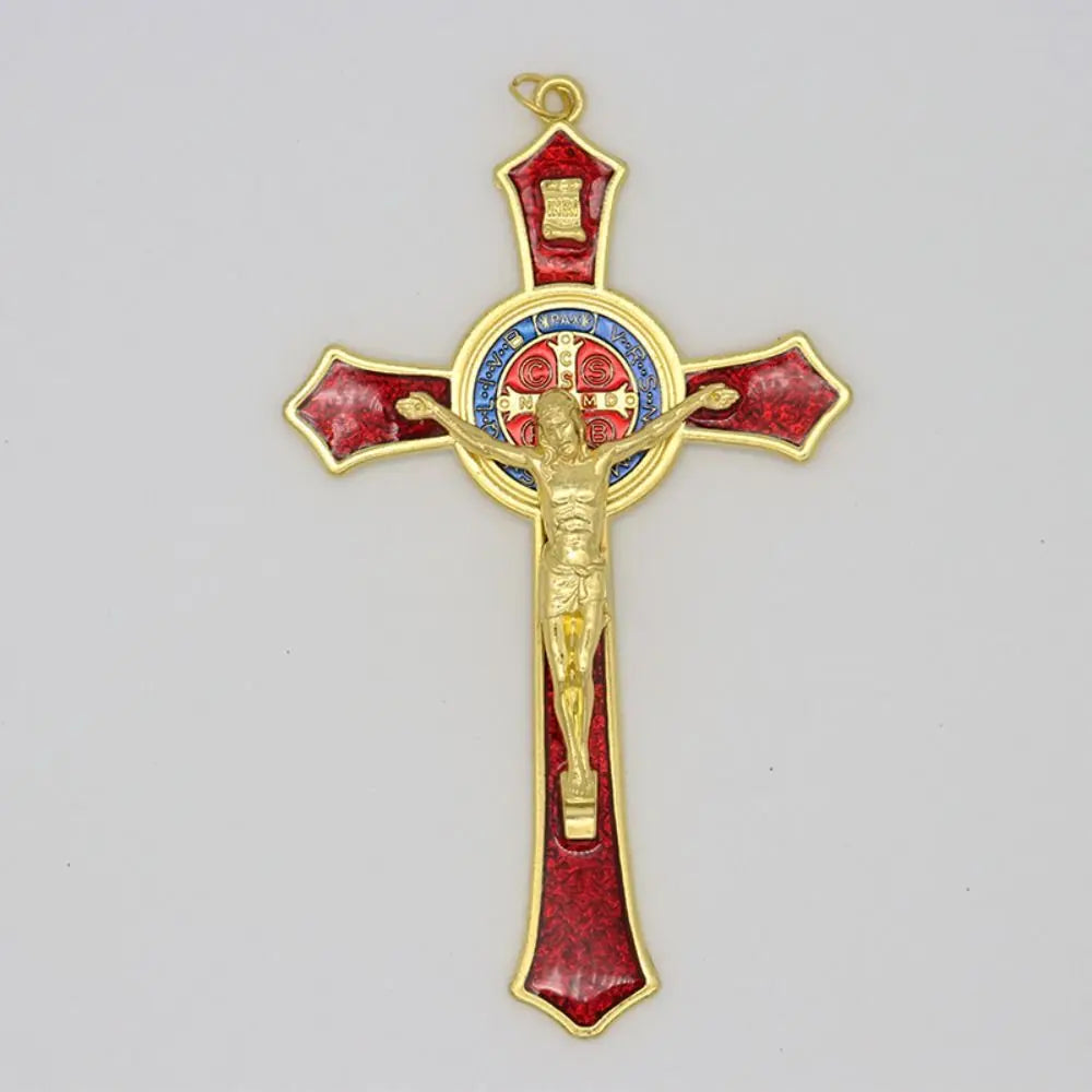 Saint Benedict Benedictine Red Enamel Protection Wall Crucifix Cross Catholic San Benito Medal Prayer Decoration