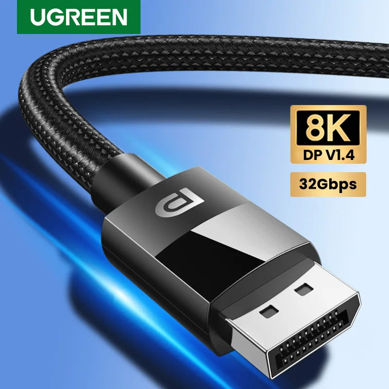 UGREEN DisplayPort Cable 8K DP 1.4 Adapter for TV Xiaomi 2K165Hz 32.4Gbps for PUBG Gaming Play for PC Computer Monitor Projector