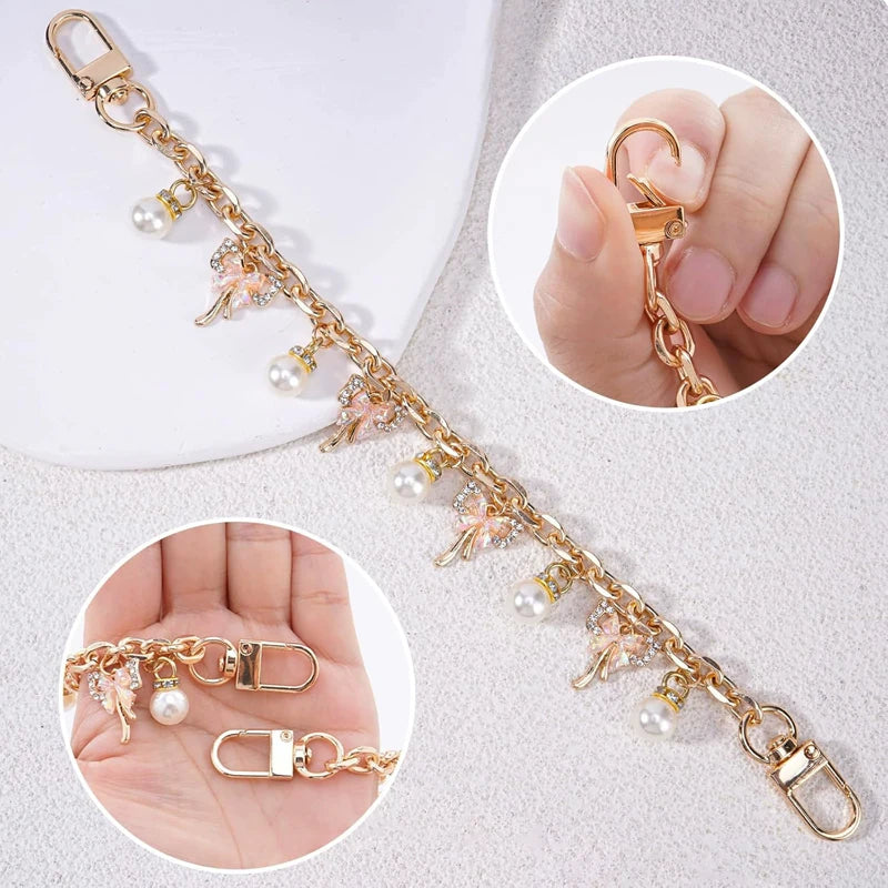 Pink Bowknot Purse Chain Charm Bag Making Materials Chain for Tote Shoulder Bags Handlebag Gold Chains Wallet Pendant