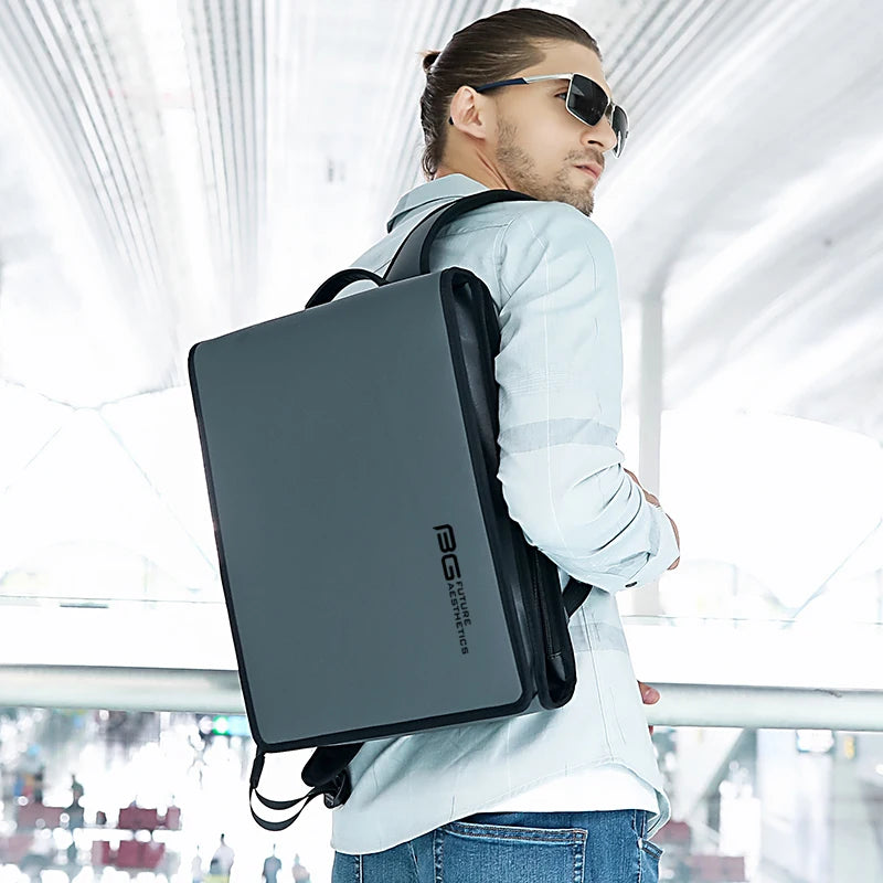 BANGE Simple Design Slim Backpack For Men 14 Inch Laptop Bag Waterproof Minimalist Flat Business Backpack Casual Travel Work Bag