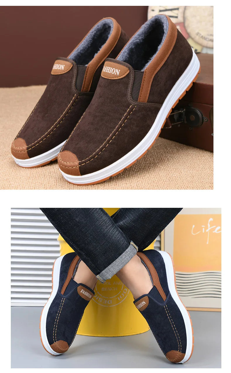 Winter Men Short Plush Warm Shoes Indoor Loafer Casual Suede New Suede Fur Black Cotton Platform Shoes Flats Platform Shoes