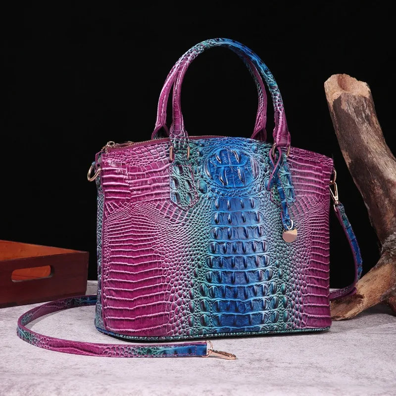 2025 Women's Crocodile Embossed Handbag Luxury Ombre Leather Purse Crossbody Shoulder Satchel Bag Gift