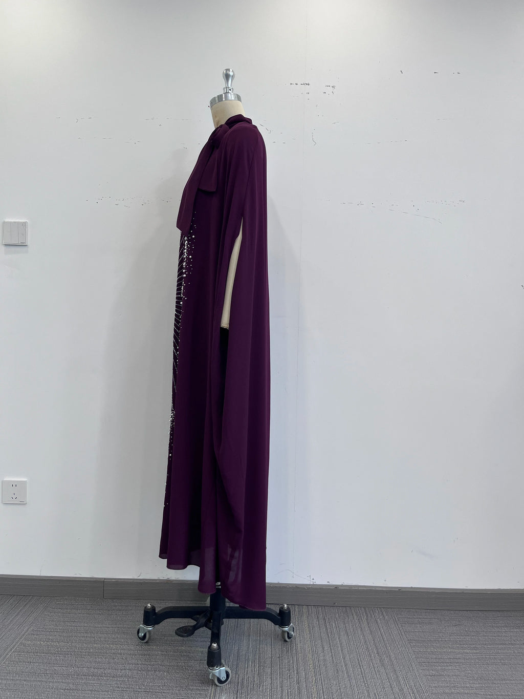 TOLEEN Luxury Rhinestone Fan Pattern Abaya Bow Collar Batwing Sleeve Loose Maxi Kaftan Dubai Muslim Party Dress For Women