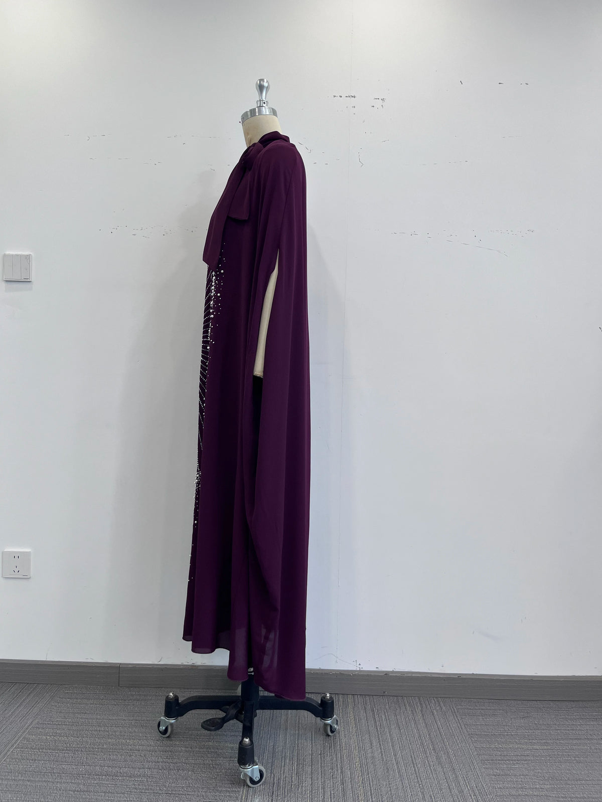 TOLEEN Luxury Rhinestone Fan Pattern Abaya Bow Collar Batwing Sleeve Loose Maxi Kaftan Dubai Muslim Party Dress For Women