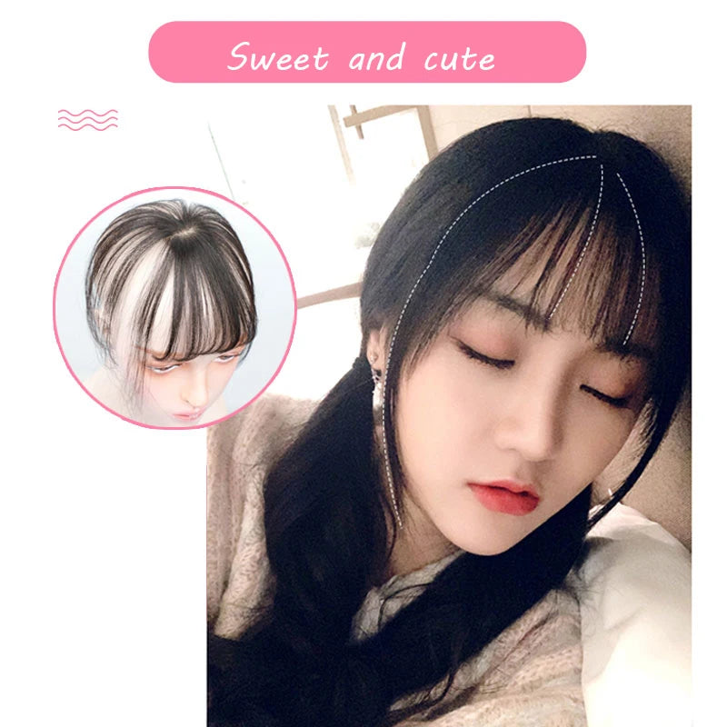 Wig Air Bangs Wig Piece Female Ultra-Thin Qi Bangs Without Trace 5X5CM Women Toupee With a Cut Bang Silk Skin Base Fringe
