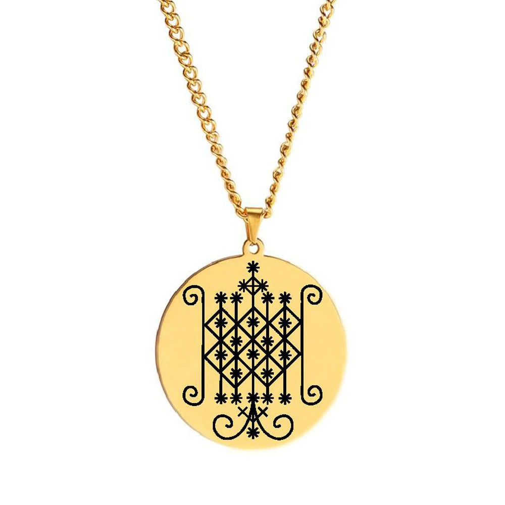 Stainless Steel Jewelry Voodoo Veve Symbols Sigil Charm Vodou Lwa Loa Laser Engraving Amulet Talisman Pendant Necklace