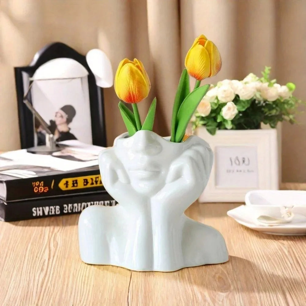 Makeup Brush Holder,Human Face Art Desktop Decoration,Vase,Compatible with Makeup Brushes, Eyebrow Pencils, Lipstick,Home Organi