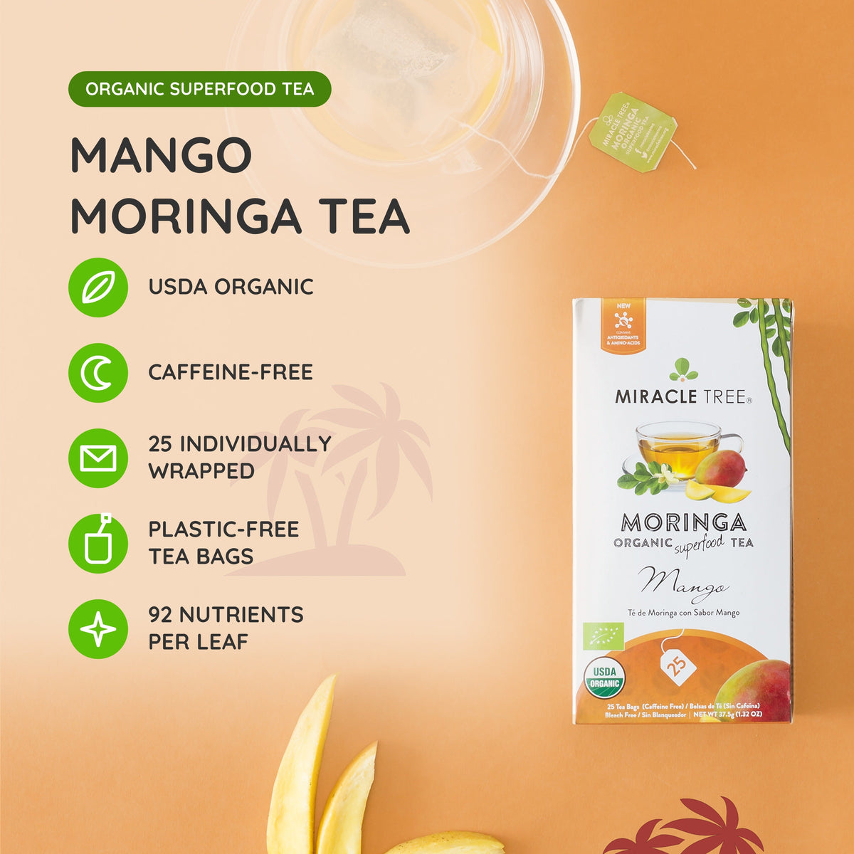Organic Moringa Tea - Mango - Caffeine-Free Herbal Tea