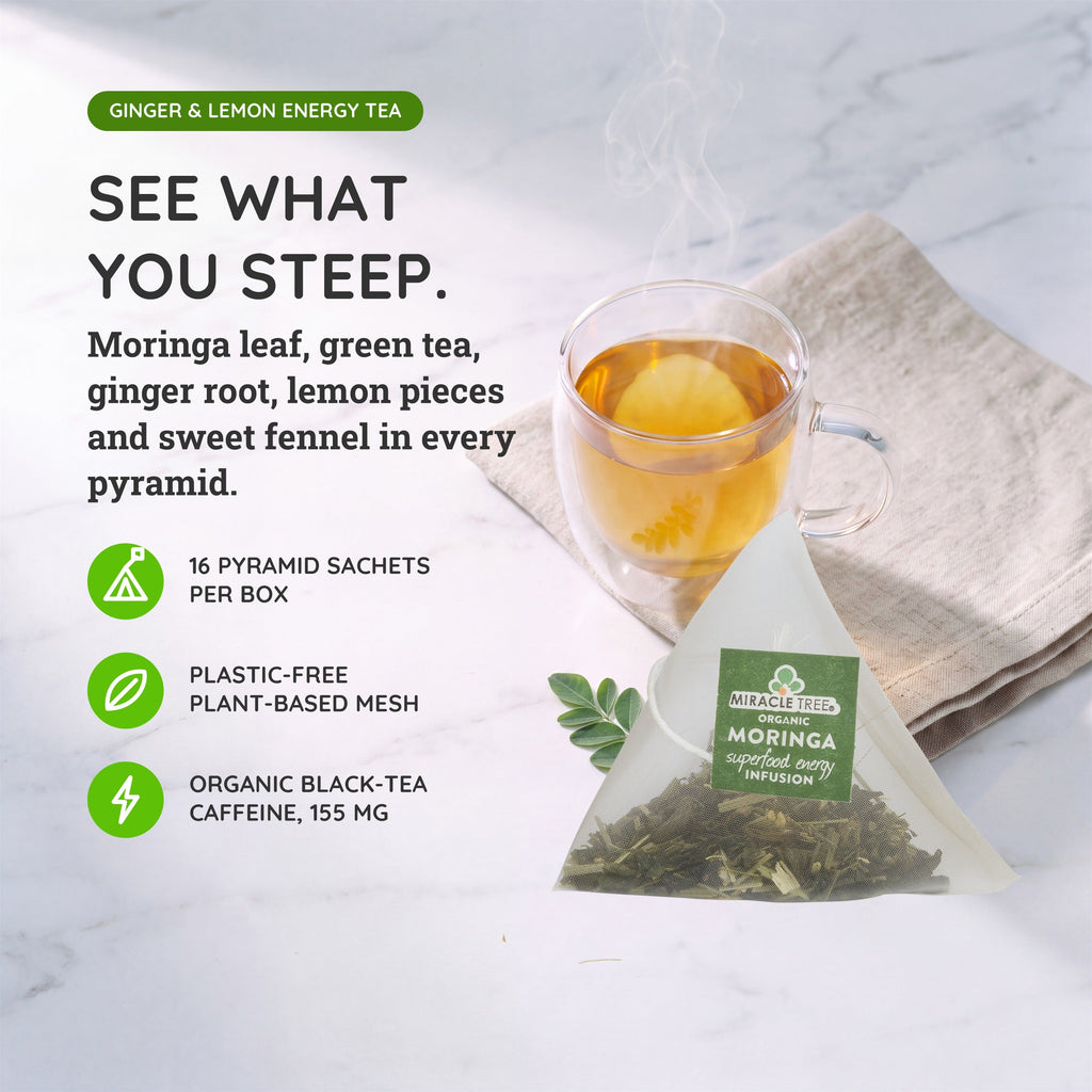 Organic Moringa Energy Tea - Ginger Lemon - Natural Coffee Alternative