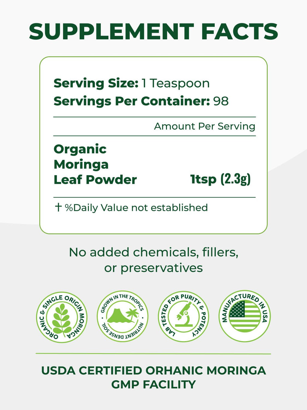 Moringa Powder Pura Vida 8oz (226g)