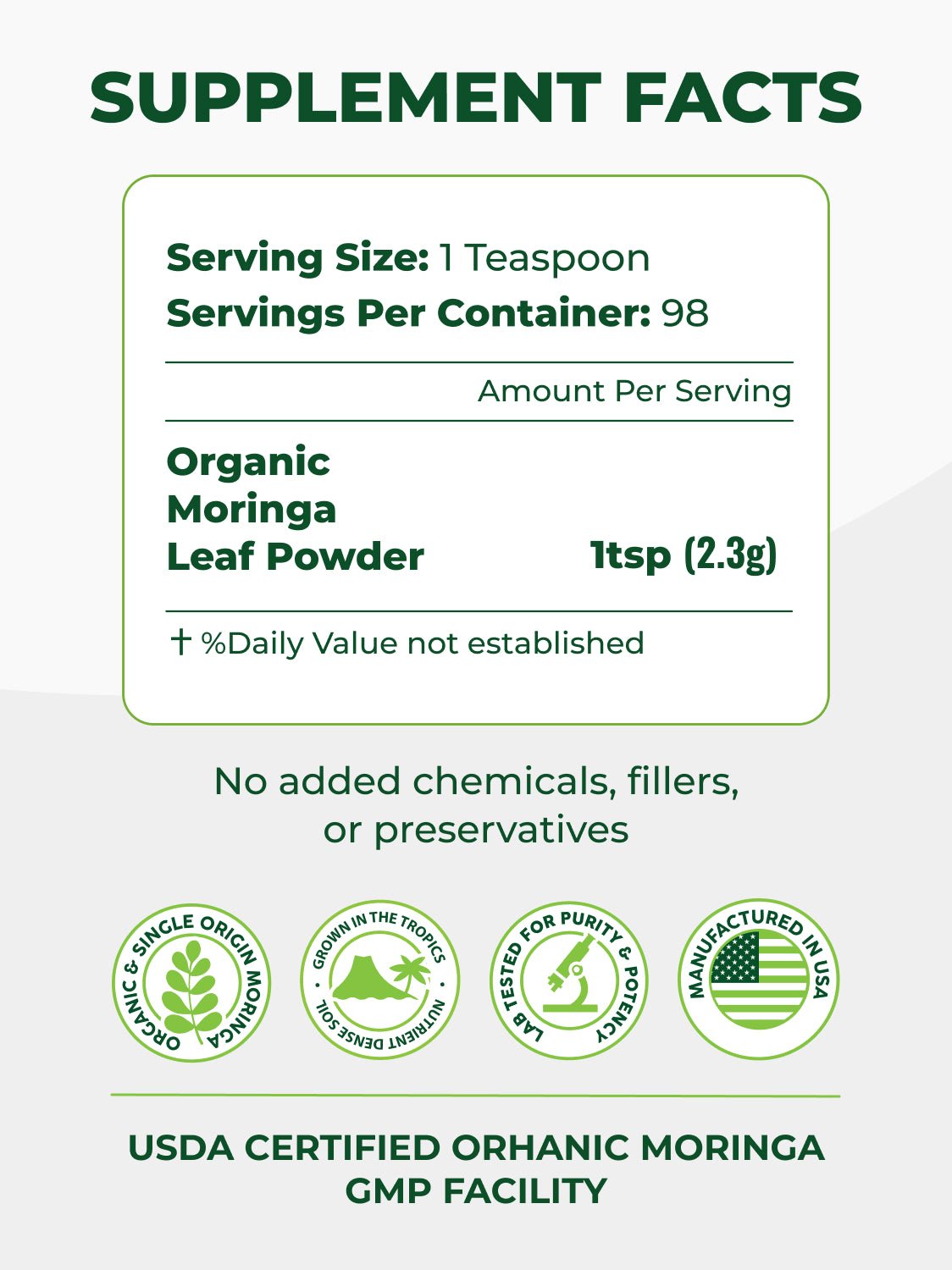 Moringa Powder Pura Vida 8oz (226g)