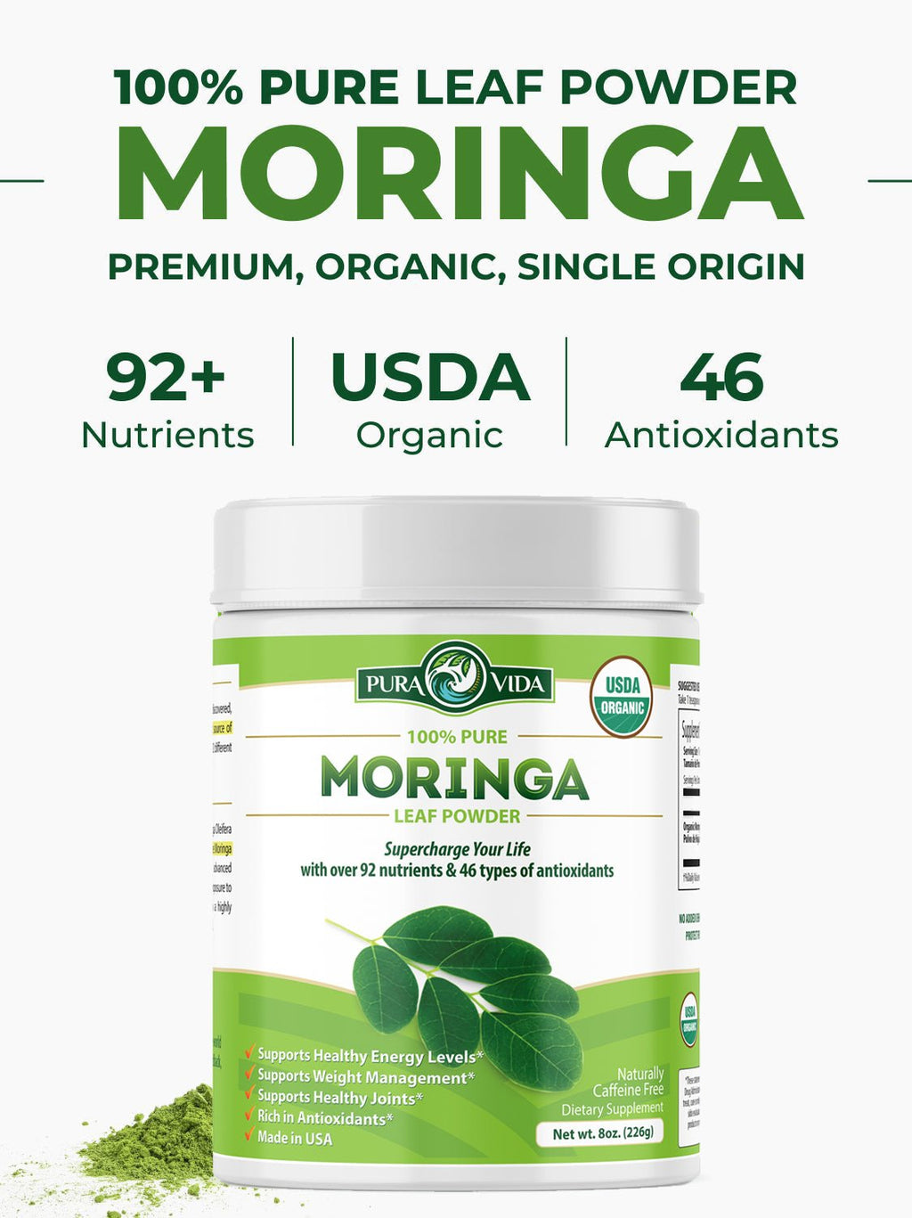 Moringa Powder Pura Vida 8oz (226g)