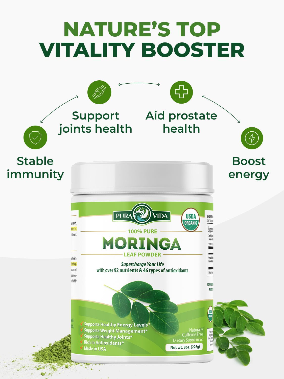Moringa Powder Pura Vida 8oz (226g)