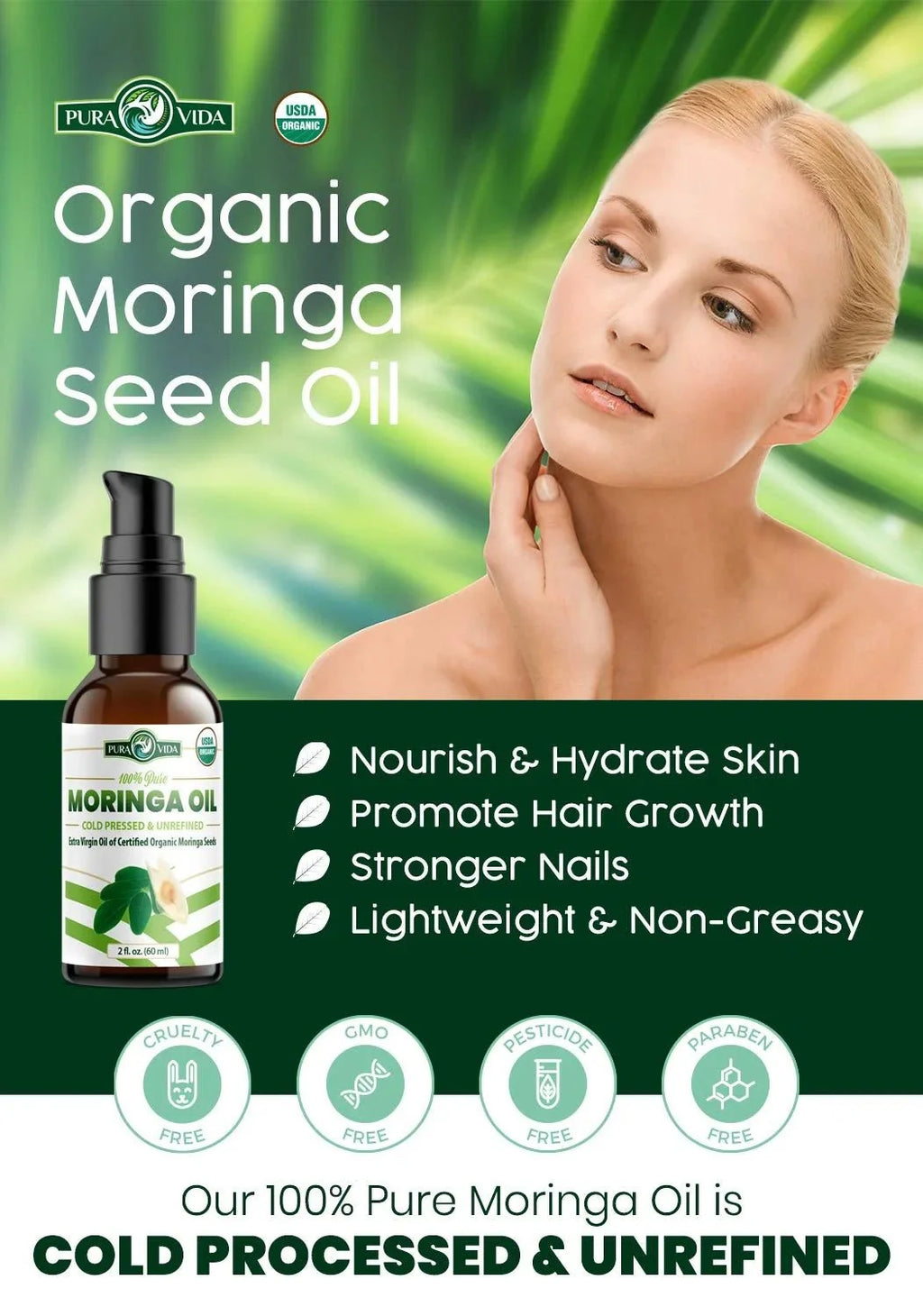 Organic Moringa Seed Oil Pura Vida 2oz/4oz