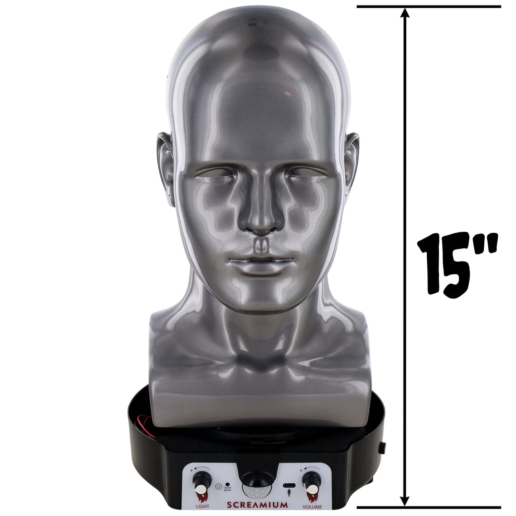 Motorized Mannequin Head Halloween Mask Display Stand with Sound Effects