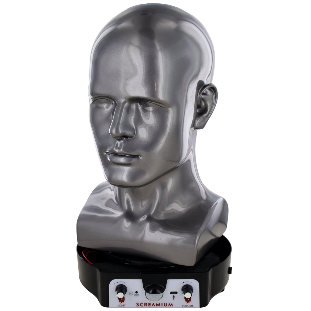 Motorized Mannequin Head Halloween Mask Display Stand with Sound Effects