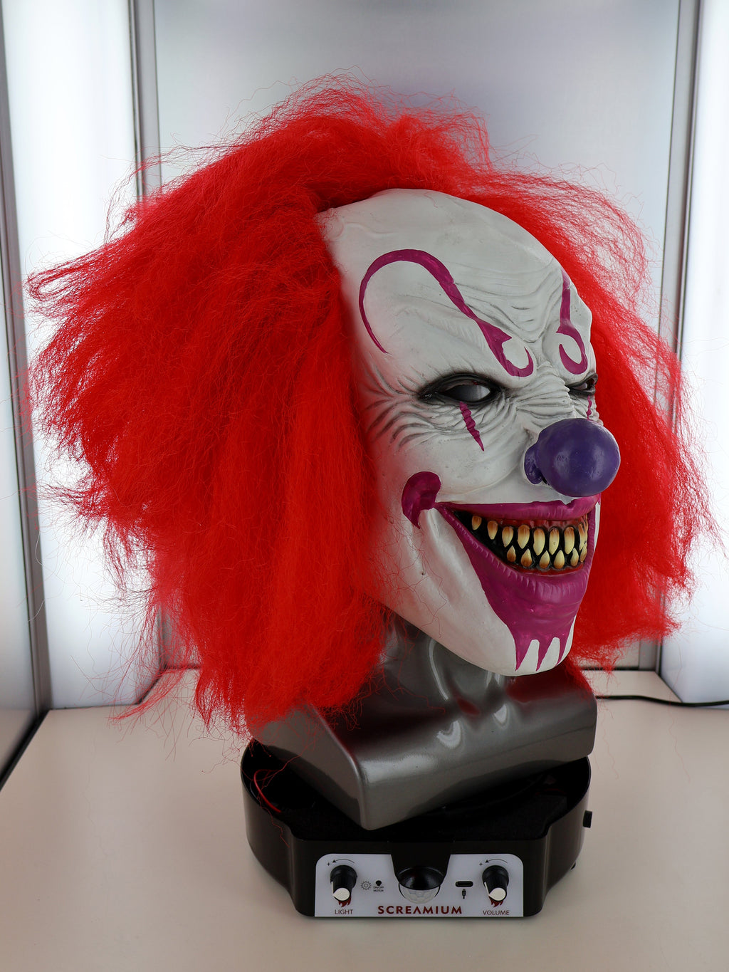 Motorized Mannequin Head Halloween Mask Display Stand with Sound Effects